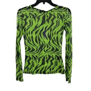 Daisy Street Green Long Sleeve Sheer Patterned Top 6 New‎